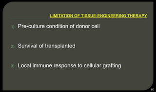 1) Pre-culture condition of donor cell
2) Survival of transplanted
3) Local immune response to cellular grafting
60
 
