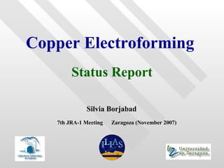 Copper Electroforming
        Status Report

             Silvia Borjabad
   7th JRA-1 Meeting   Zaragoza (November 2007)
 