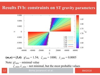 Borka Jovanović et al.12 BW2018
Results IVb: constraints on ST gravity parameters
(m,n) = (3,4) χ2min = 1.54; ξ_minmin = 1...