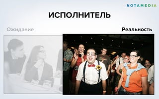 ИСПОЛНИТЕЛЬ
Ожидание Реальность
 