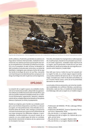 30 Revista Ejército  951 Extra Junio 2020
de Ifni y Sáhara y, finalmente, poniéndolo en práctica a lo
largo de las misione...