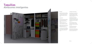 Taquillas
Almacenes inteligentes
                          ENCARGO                                 TUESPACIO EN ELISAVA

                          La asignatura proponia coger algún      Estas taquillas se van a convertir en
                          elemento o espacio de la escuela que    nuestro espacio en la escuela. Sera
                          no funcionara y mejorarlo teniendo      el lugar donde dejaremos nuestras
                          en cuenta las mejoras tecnologi-        cosas, donde colgaremos nuestros
                          cas que han habido en los ultimos       trabajos, donde tendremos un peque-
                          tiempos.                                ño espacio de trabajo,...etc.

                                                                  Las taquillas las he hecho de un
                          PROPUESTA                               tamaño mayor al que estamos
                                                                  acostrumbrados para que sirvan a la
                          De todos los aspectos que considero     vez de espacio de trabajo. Éstas están
                          que no funcionan decidí escoger los     iluminadas en su interior y disponen
                          espacios de almacenamiento              de enchufe para cargar el portatil, el
                          personal, inexistentes en nuestra       moóbil...etc.
                          escuela.
                          Los alumnos siempre vamos               Están pensadas para que cada
                          cargados con objetos que no pode-       alumno las organice a su manera.
                          mos dejar guardados en la escuela.      Las paredes contienen unas guías
                                                                  por las que se encajaran los distintos
                          Mi idea fué trabajar sobre la idea de   accesorios.
                          taquilla ya que es un elemento que ha
                          quedado estancado y no ha               Para preparar la taquilla solo se
                          evolucionado a lo largo del tiempo.     tendrá que rellenar una ficha
                                                                  seleccionando los accesorios.
                          La propuesta es darle más inteligen-
                          cia a este espacio de almacenamiento    Cada alumno podra colgar en su ex-
                          y hacer de ellas un pequeño espacio     terior lo que desee, convirtiendo este
                          personal para los alumnos en la         elemento en un medio de comunica-
                          escuela.                                ción con el resto de la escuela.




                  PAG.1                                           PAG.74
 