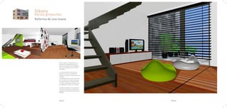 Sikany
Varios proyectos
Reforma de una masia




               Estos renders corresponden a un
               proyecto de rehabilitación de una
               masia. En el proyecto se trabajaron
               tanto las fachadas como el interior
               del edificio.

               La vivienda tenia un total de tres
               plantas. La primera se destino a
               espacios comunes como la cocina y el
               comedor.
               La segunda para los niños de la fami-
               lia, con una zona comun para juego y
               sus habitaciones correspondientes.
               La última se destinó a la pareja, con
               su habitación, el baño y un estudio.

               También participé en este proyecto
               durante el periodo en prácticas que
               realizé en el estudio de interiorismo
               SIKANY.




               PAG.81                                  PAG.82
 