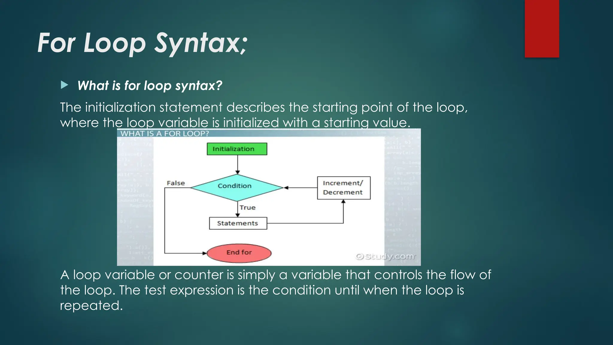 FOR LOOP TOPIC(syntax, flow diagram and examples).pptx