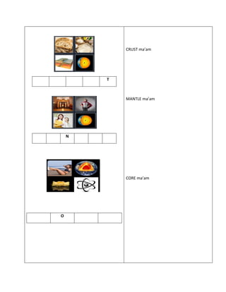 T
N
O
CRUST ma’am
MANTLE ma’am
CORE ma’am
 