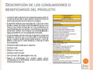 DESCRIPCIÓN DE LOS CONSUMIDORES O
BENEFICIARIOS DEL PRODUCTO
 