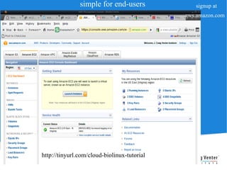 simple for end-users             signup at
                                             aws.amazon.com




http://tinyurl.com/cloud-biolinux-tutorial
 