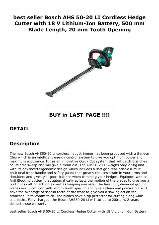 Best Seller Bosch Ahs 50 20 Li Cordless Hedge Cutter With 18 V Lithiu