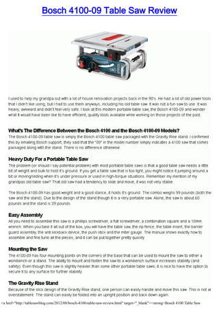 Bosch 4100-09 Table Saw Review




<a href="http://tablesawblog.com/2012/08/bosch-4100-table-saw-review.html" target="_blank"><strong>Bosch 4100 Table Saw
 