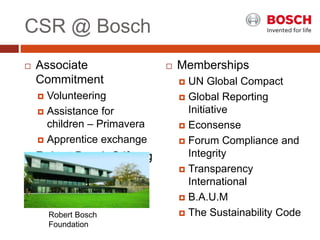 A screenshot of a presentation related to Bosch CSR