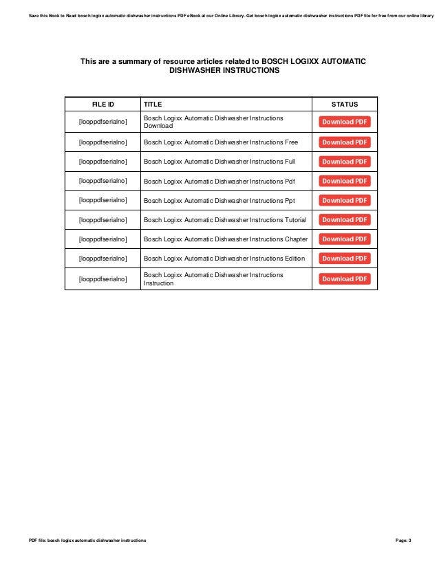 bosch logixx automatic dishwasher manual