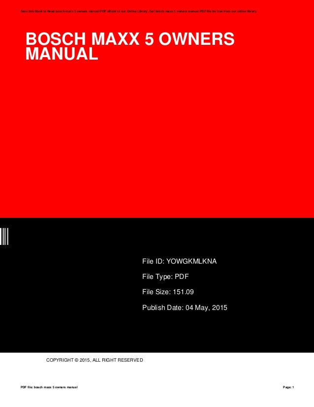 Bosch Maxx 5 Owners Manual