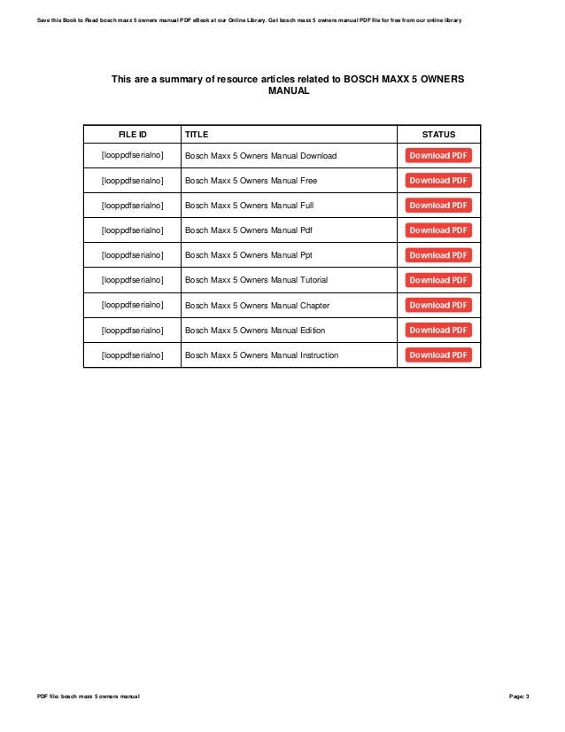 Bosch Maxx 5 Owners Manual