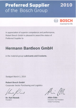 Bosch Preferred Supplier Cert