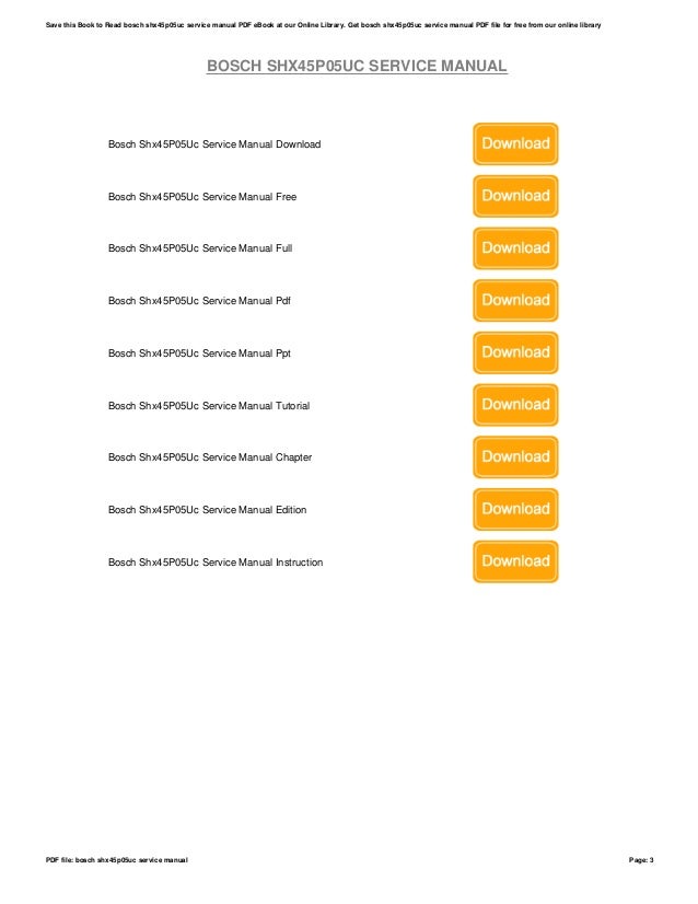 Bosch Shx45p05uc Service Manual