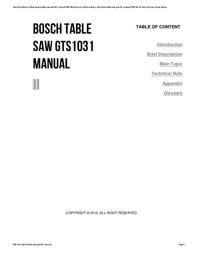 Bosch Table Saw Gts1031 Manual