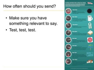 How often should you send?Make sure you have something relevant to say.Test, test, test.