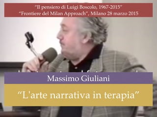 “Il pensiero di Luigi Boscolo, 1967-2015”
“Frontiere del Milan Approach”, Milano 28 marzo 2015
“L'arte narrativa in terapia”
Massimo Giuliani
 