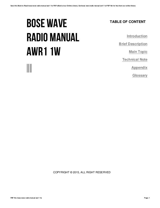 Bose wave radio manual awr1 1w