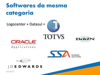 Softwares da mesma 
categoria 
Logocenter + Datasul = 
26/10/2014 8 
 