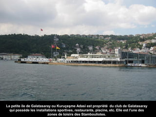 La petite ile de Galatasaray ou Kuruçeşme Adasi est propriété du club de Galatasaray
qui possède les installations sportives, restaurants, piscine, etc. Elle est l'une des
zones de loisirs des Stambouliotes.

 
