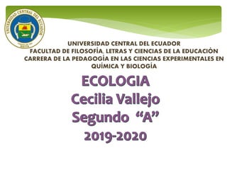 UNIVERSIDAD CENTRAL DEL ECUADOR
FACULTAD DE FILOSOFÍA, LETRAS Y CIENCIAS DE LA EDUCACIÓN
CARRERA DE LA PEDAGOGÍA EN LAS CIENCIAS EXPERIMENTALES EN
QUÍMICA Y BIOLOGÍA
 