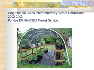 Programa de Guías Interpretativos y Vivero Comunitario 2002-2003  Fondos DRNA-USDA Forest Service 