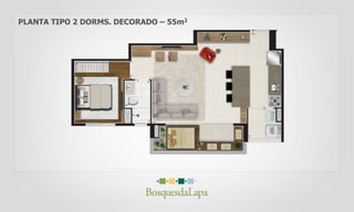 PLANTA TIPO 2 DORMS. DECORADO – 55m2
 