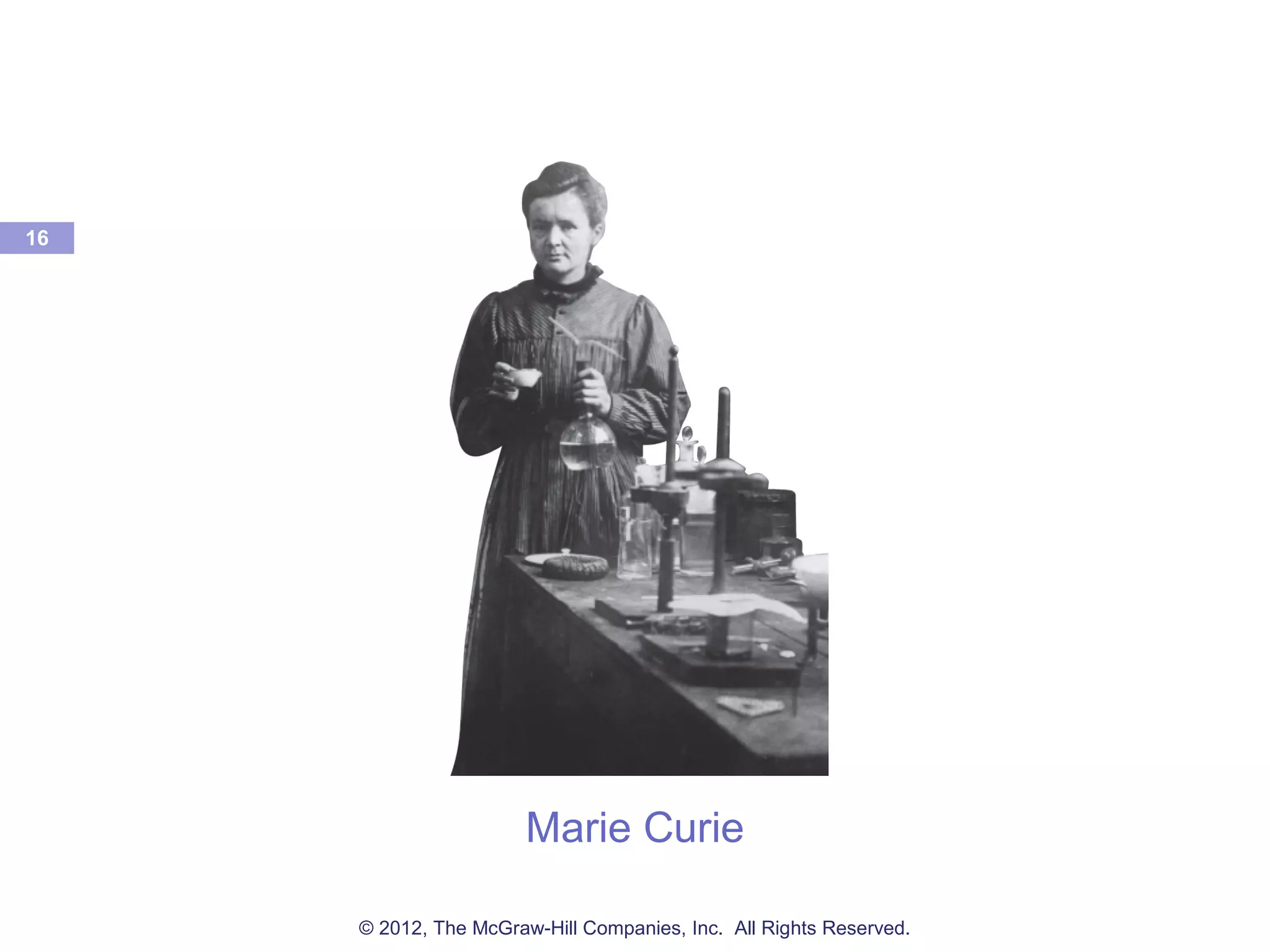 Marie Curie
16
© 2012, The McGraw-Hill Companies, Inc. All Rights Reserved.
 