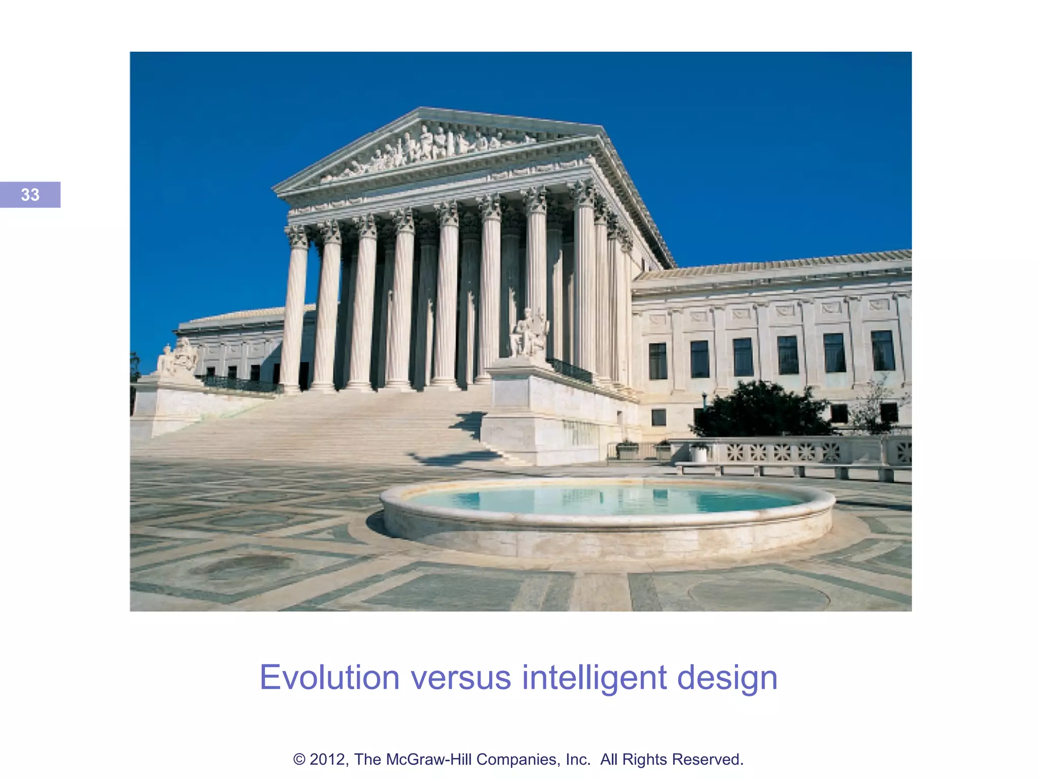 Evolution versus intelligent design
33
© 2012, The McGraw-Hill Companies, Inc. All Rights Reserved.
 