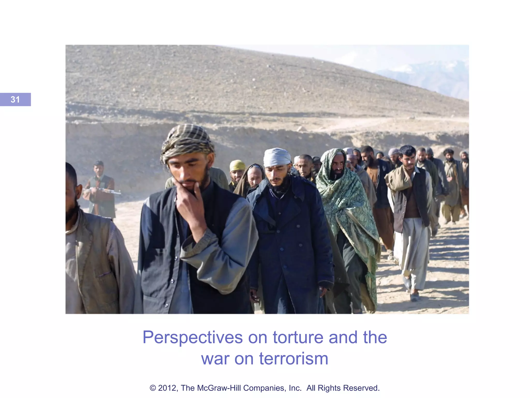 Perspectives on torture and the
war on terrorism
31
© 2012, The McGraw-Hill Companies, Inc. All Rights Reserved.
 