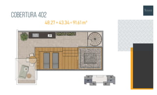 Cobertura 402
48,27 + 43,34= 91,61 m²
 