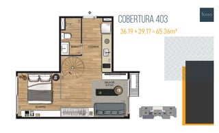 Cobertura 403
36,19 + 29,17 = 65,36m²
 
