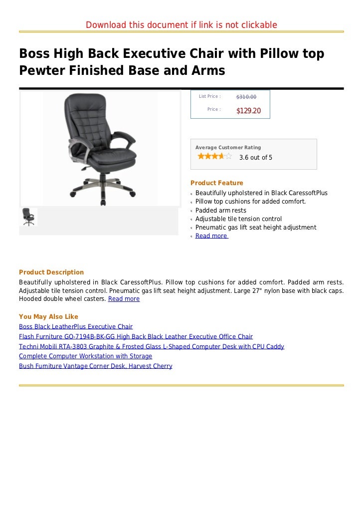 Boss High Back Executive Chair With Pillow Top Pewter Finished Base A