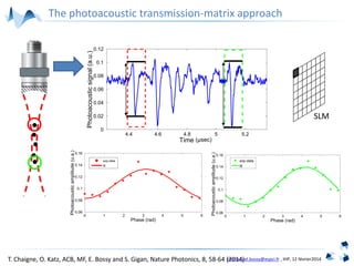 emmanuel.bossy@espci.fr , IHP, 12 février2014
SLM
The photoacoustic transmission-matrix approach
T. Chaigne, O. Katz, ACB, MF, E. Bossy and S. Gigan, Nature Photonics, 8, 58-64 (2014)
 