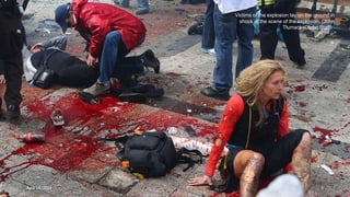 Victims of the explosion lay on the ground in
shock at the scene of the explosion. (John
Tlumacki/Globe Staff)#
April 24, 2013 5
 