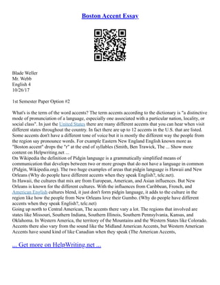 Boston Accent Essay | PDF