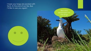 I hope your bags are packed with
facts. Its the end of our trip. Bye
I’d like to see you again!
Bye and
remember I’m
the king!
 