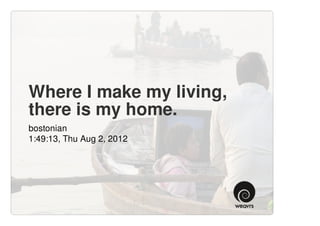 Where I make my living,
there is my home.
bostonian
1:49:13, Thu Aug 2, 2012
 