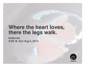 Where the heart loves,
there the legs walk.
bostonian
9:49:19, Sun Aug 5, 2012
 
