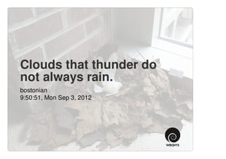 Clouds that thunder do
not always rain.
bostonian
9:50:51, Mon Sep 3, 2012
 