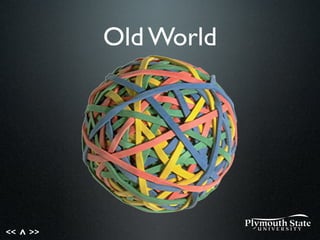 << >>^
application
& business logic
database
Old World