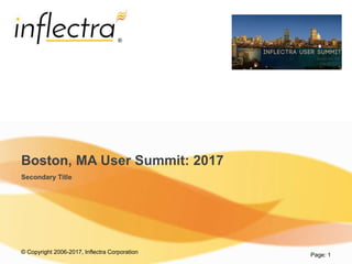 © Copyright 2006-2017, Inflectra Corporation
®
Page: 1
Boston, MA User Summit: 2017
Secondary Title
 