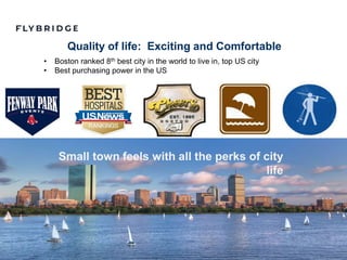CONFIDENTIAL PRESENTATION | PAGE 19
Quality of life: Exciting and Comfortable
• Boston ranked 8th best city in the world t...