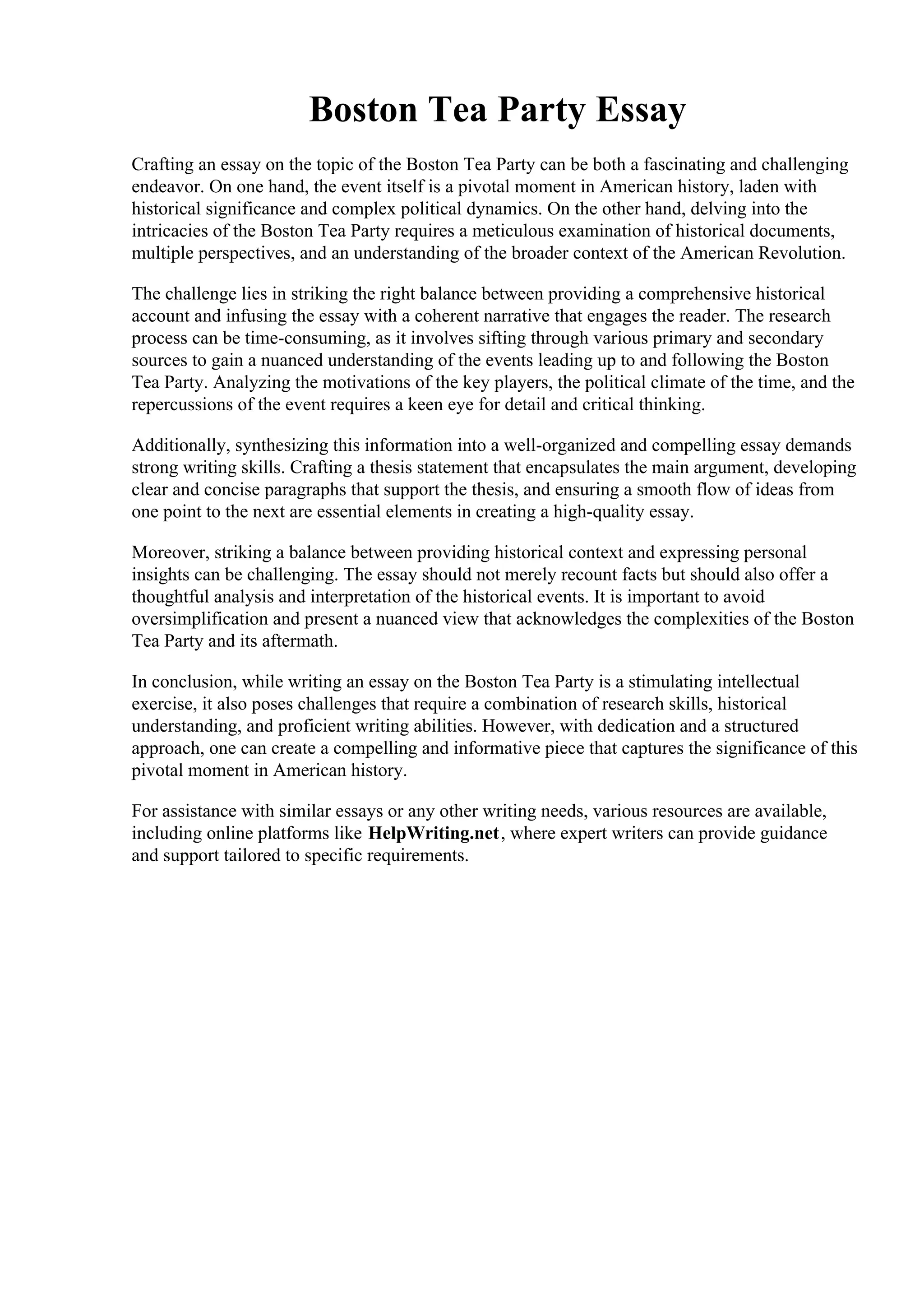 Boston Tea Party Essay PDF