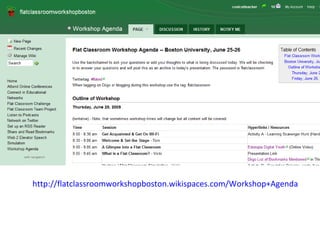 http://flatclassroomworkshopboston.wikispaces.com/Workshop+Agenda   