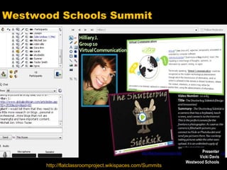 Westwood Schools Summit http://flatclassroomproject.wikispaces.com/Summits Presenter Vicki Davis Westwood Schools 