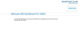 .
Ultimate SEO Dashboard For CMOs
The right SEO dashboard can translate raw SEO data into compelling stories that empower and
persuade decision-makers
 