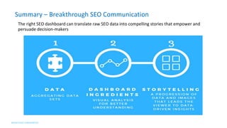 Summary – Breakthrough SEO Communication
The right SEO dashboard can translate raw SEO data into compelling stories that empower and
persuade decision-makers
 