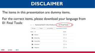 The items in this presentation are dummy items.
For the correct items, please download your language from
01 Final Tools:
DISCLAIMER
 